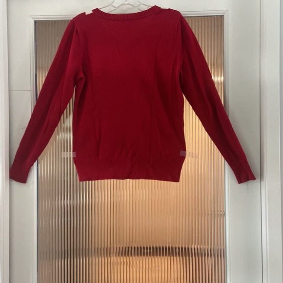 St. John’s Bay sweater. Red cotton V neck seater with a grey argyle - Picture 2 of 3